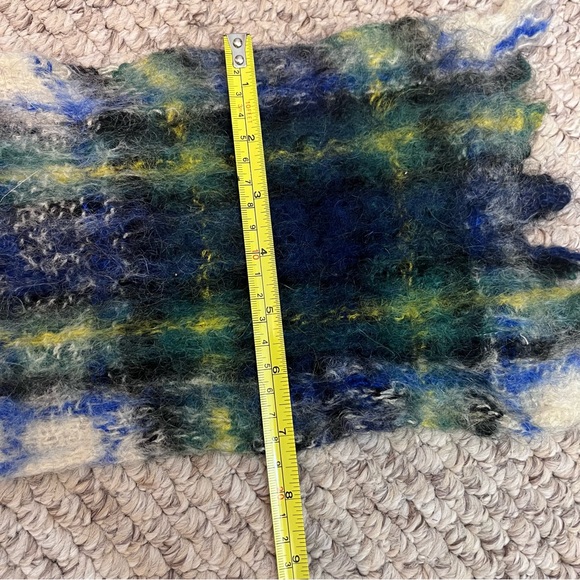 Vintage HandAcraft Scotland Mohair Wool Plaid Scarf Blue Green Tartan Luxury - Picture 8 of 9